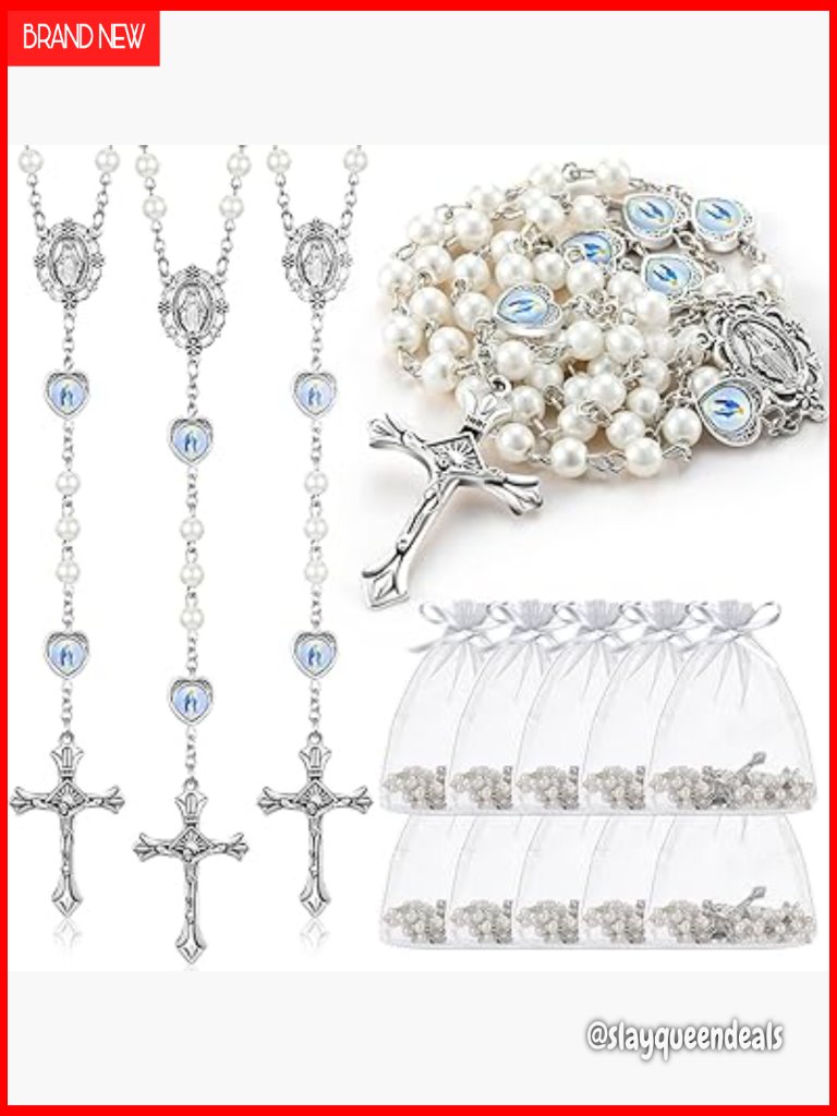 6mm Glass Pearl Rosary Necklace With Crucifix First Communion Jewelry